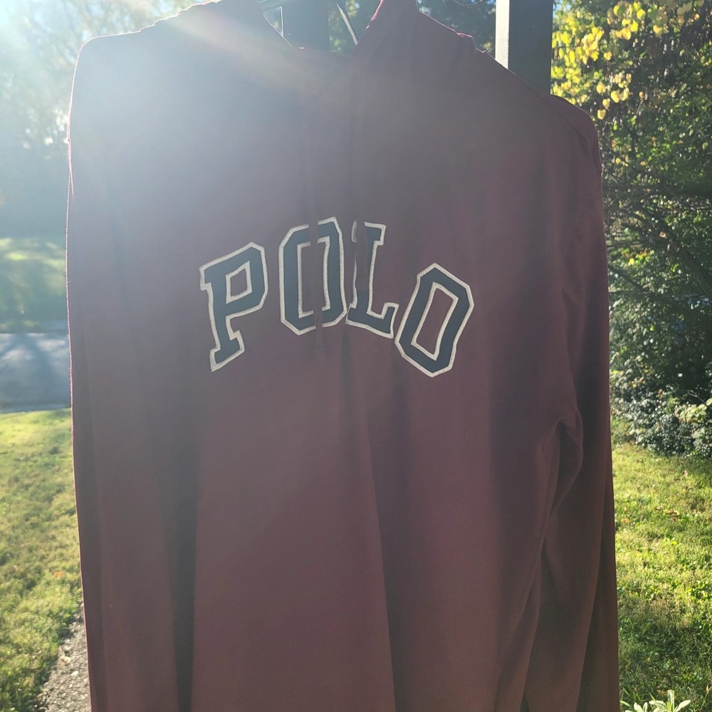 Polo Ralph Lauren Mens Burgundy Long Sleeve Hooded T-Shirt Tee Large Logo